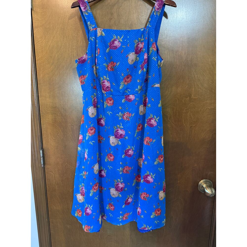 1990s vintage Nicole Paris Blue Floral and Sequin Dress